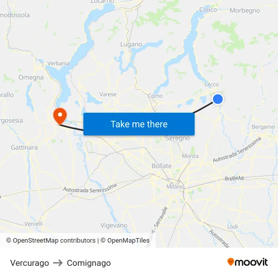 Vercurago to Comignago map