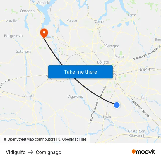 Vidigulfo to Comignago map