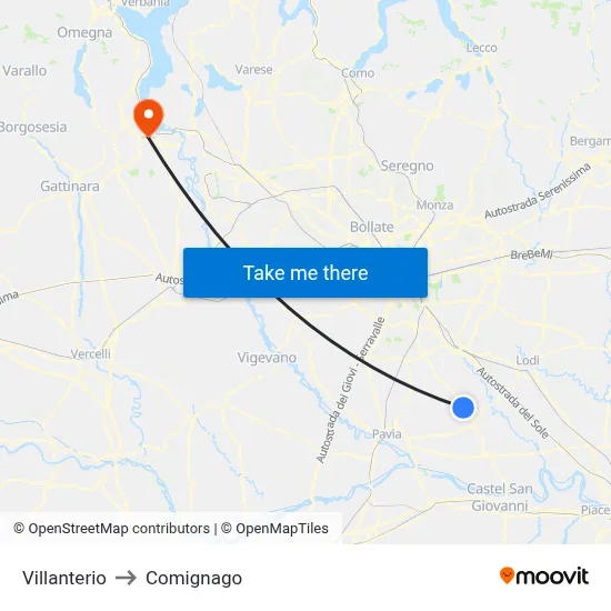 Villanterio to Comignago map