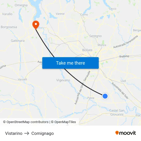 Vistarino to Comignago map