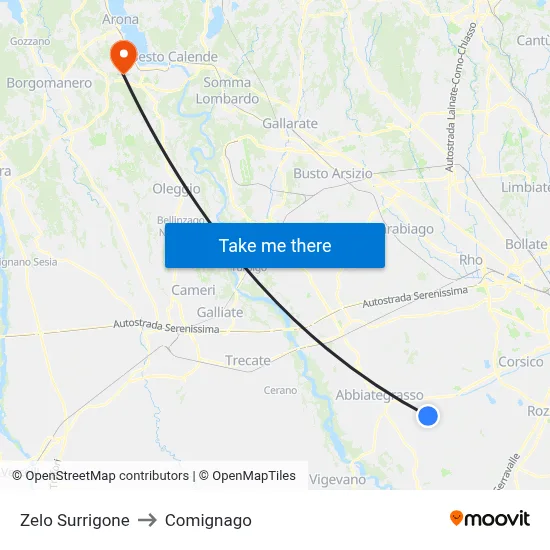 Zelo Surrigone to Comignago map