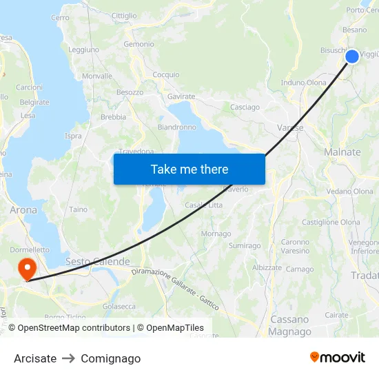 Arcisate to Comignago map