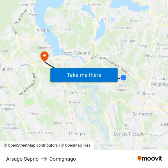 Arsago Seprio to Comignago map