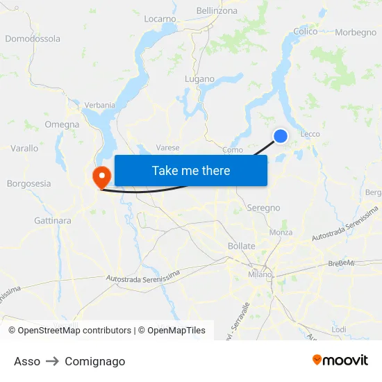 Asso to Comignago map