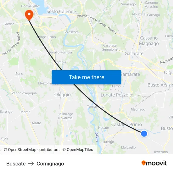 Buscate to Comignago map