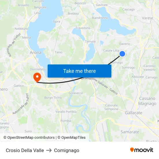 Crosio Della Valle to Comignago map