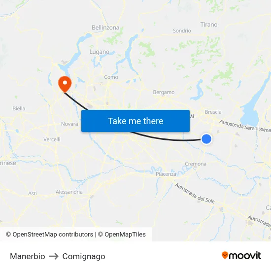 Manerbio to Comignago map