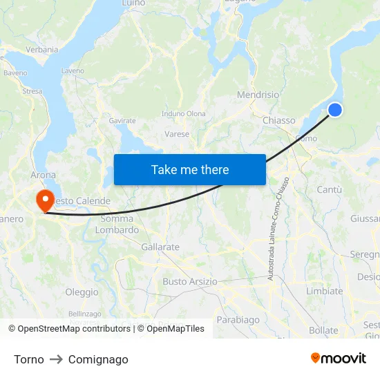Torno to Comignago map