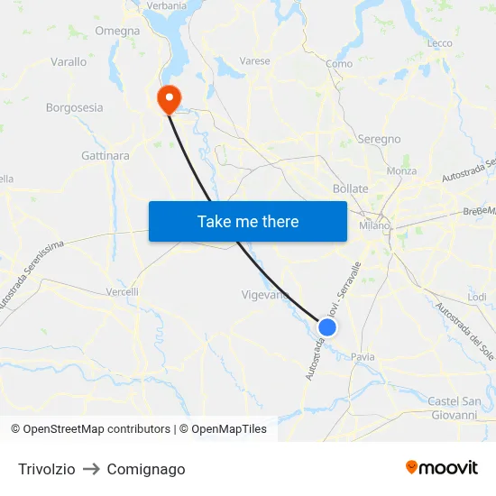 Trivolzio to Comignago map