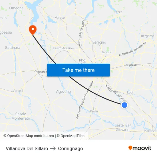 Villanova Del Sillaro to Comignago map