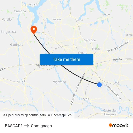 Bascap to Comignago map