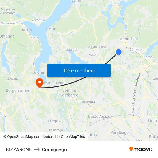 BIZZARONE to Comignago map