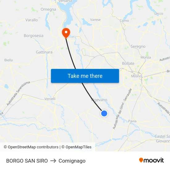 BORGO SAN SIRO to Comignago map
