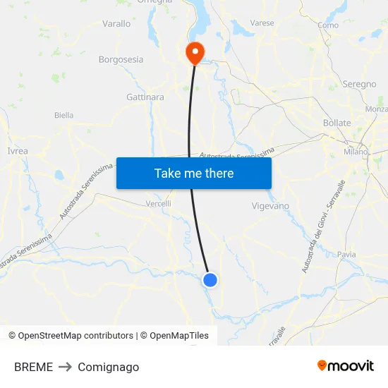 Breme to Comignago map