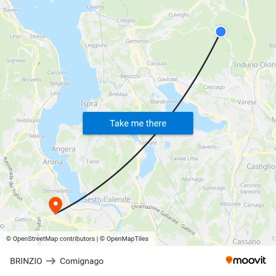 Brinzio to Comignago map
