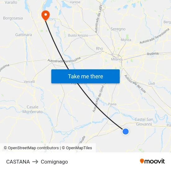 Castana to Comignago map