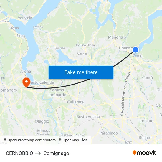 CERNOBBIO to Comignago map