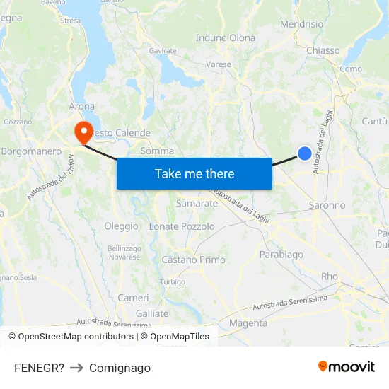 Fenegro to Comignago map