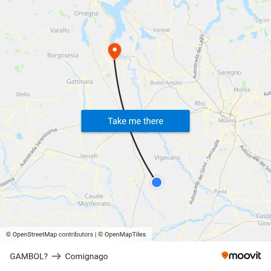 Gambol to Comignago map