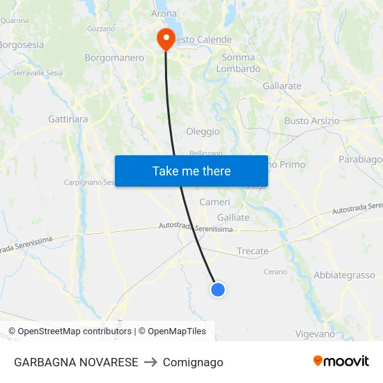 Garbagna Novarese to Comignago map
