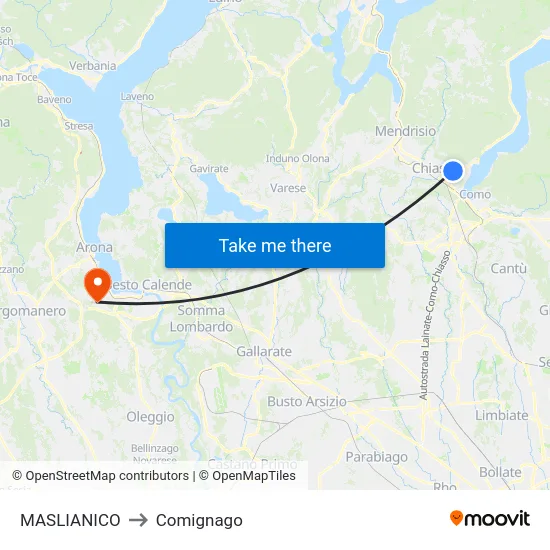 Maslianico to Comignago map