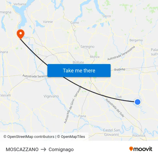Moscazzano to Comignago map