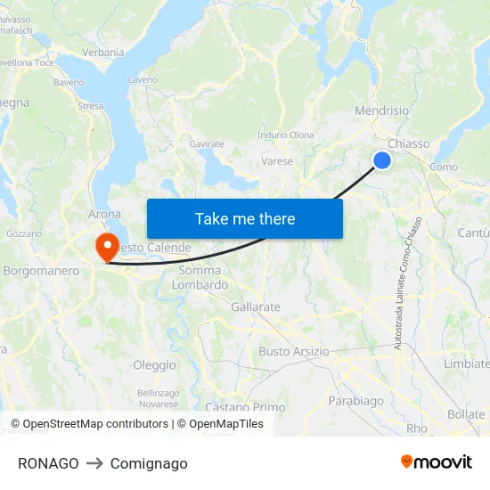 Ronago to Comignago map