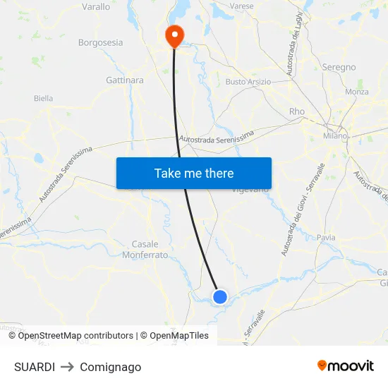 Suardi to Comignago map
