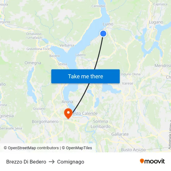 Brezzo Di Bedero to Comignago map