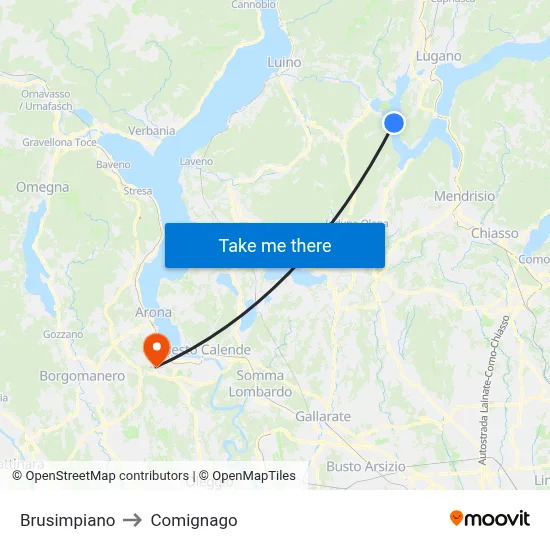 Brusimpiano to Comignago map