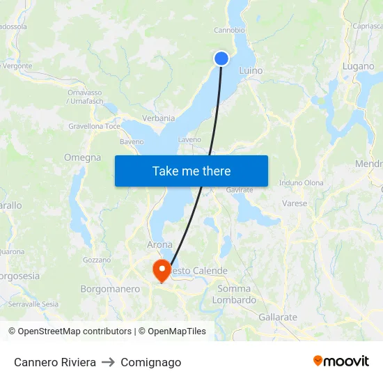 Cannero Riviera to Comignago map