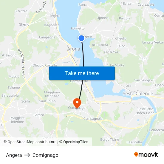 Angera to Comignago map