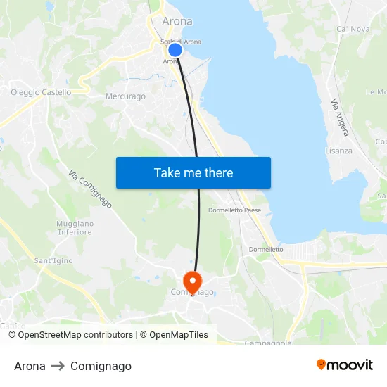 Arona to Comignago map