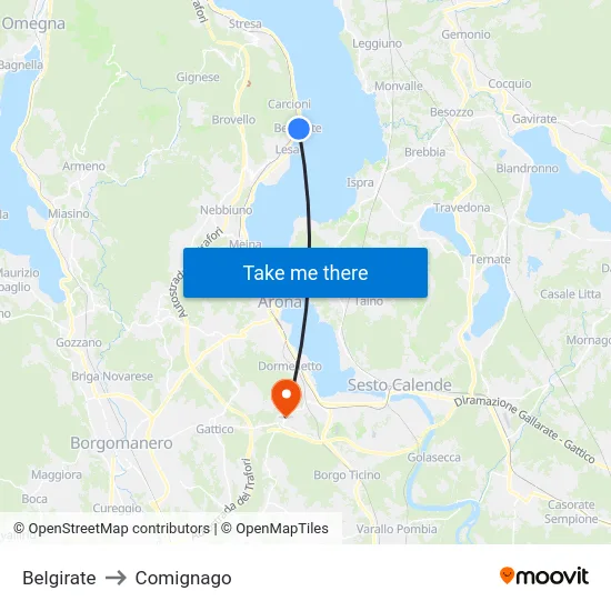 Belgirate to Comignago map