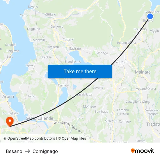 Besano to Comignago map