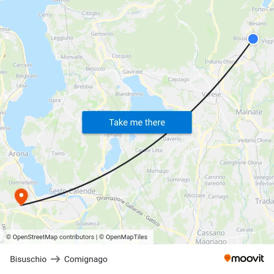 Bisuschio to Comignago map