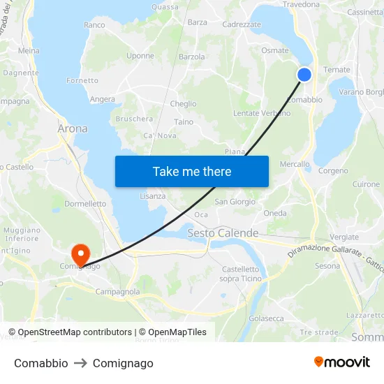 Comabbio to Comignago map