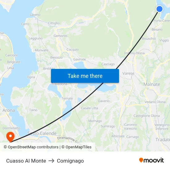 Cuasso Al Monte to Comignago map