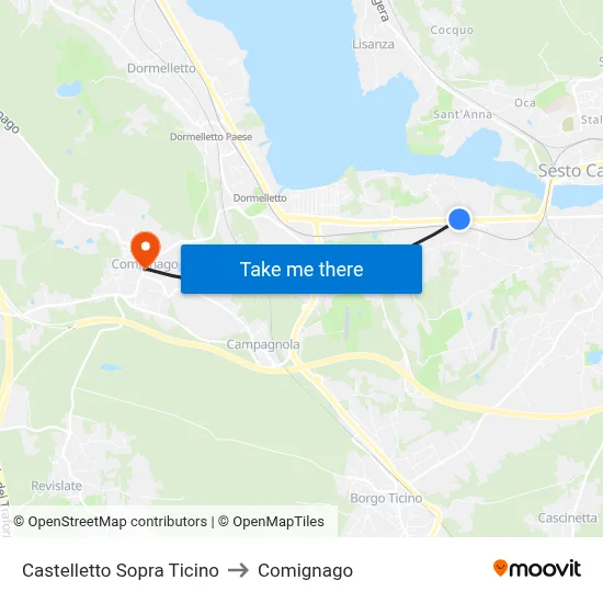 Castelletto Sopra Ticino to Comignago map