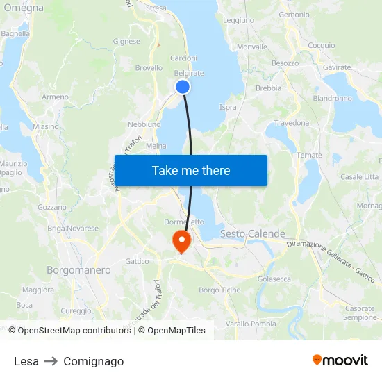 Lesa to Comignago map