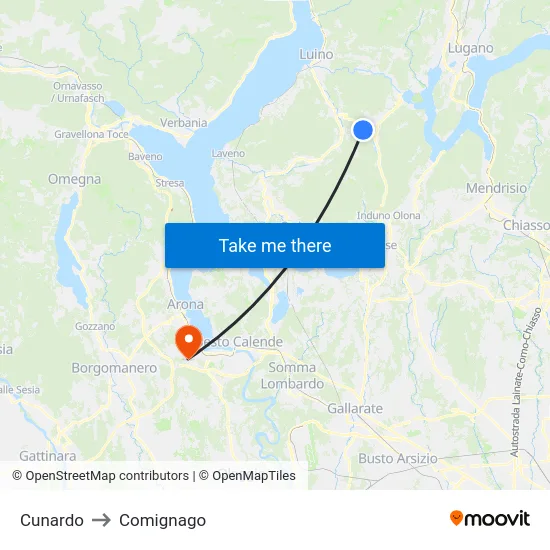 Cunardo to Comignago map