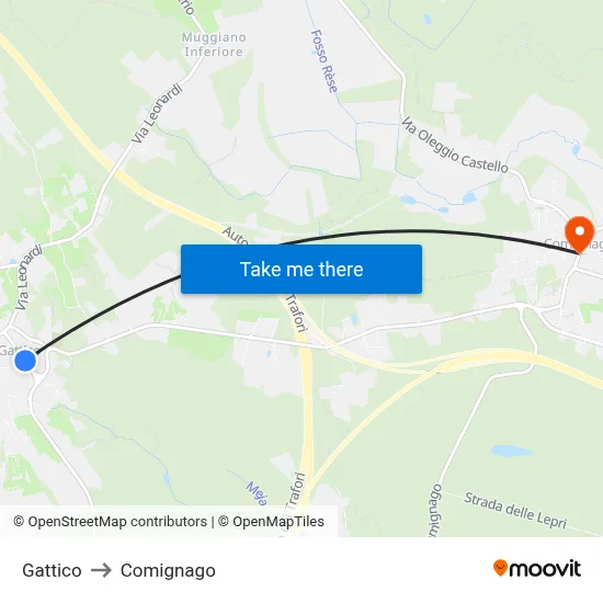 Gattico to Comignago map