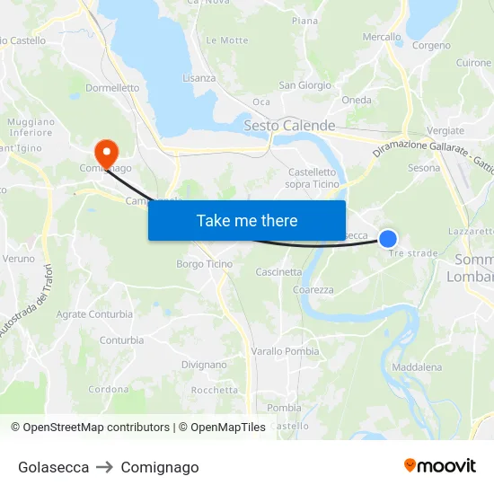 Golasecca to Comignago map