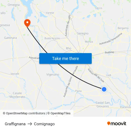 Graffignana to Comignago map