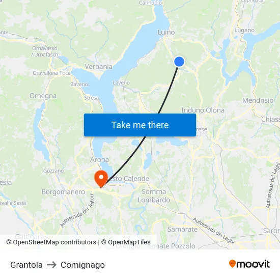 Grantola to Comignago map