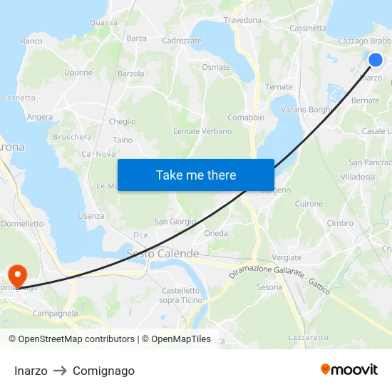 Inarzo to Comignago map