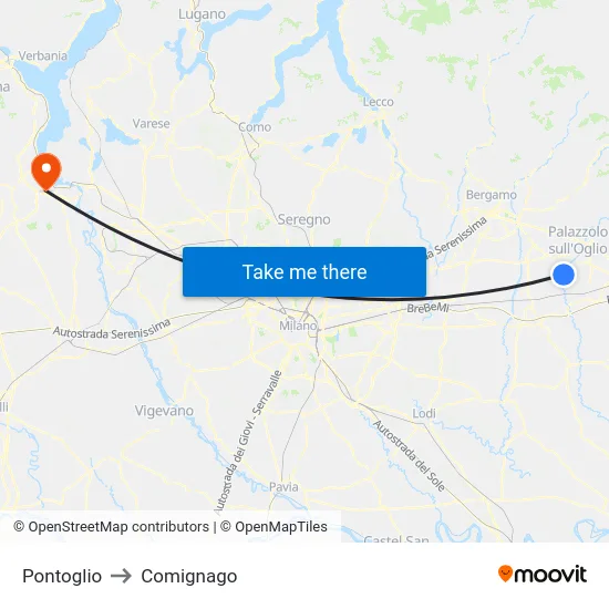 Pontoglio to Comignago map
