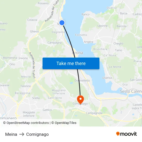 Meina to Comignago map