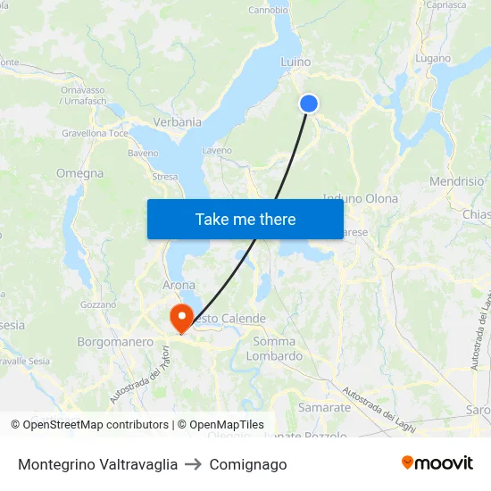 Montegrino Valtravaglia to Comignago map