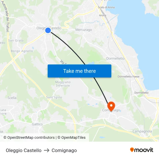 Oleggio Castello to Comignago map